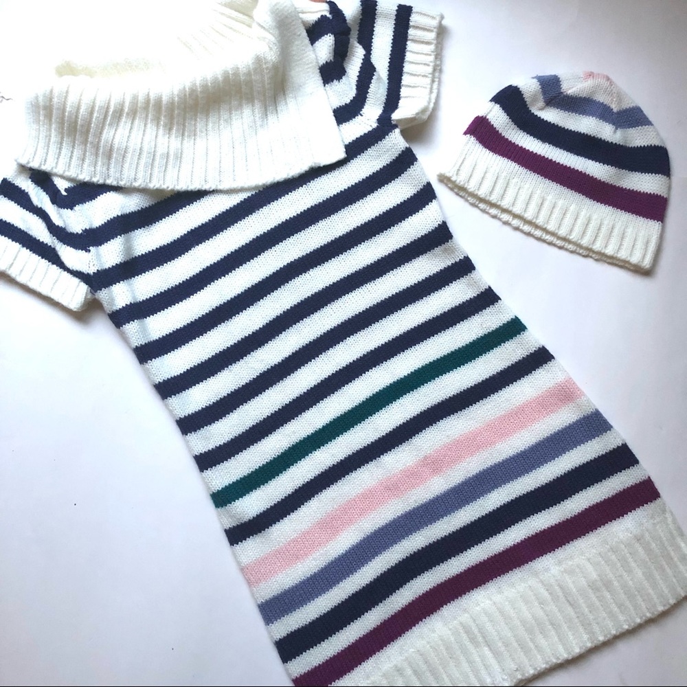 Cherry Stix Cow Neck multi Stripe Long Sweater and Beanie - Girls S (7/8)